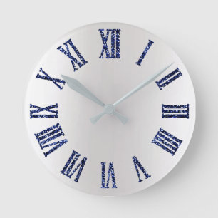 Blaues Marine-Glitzer-Metallgraue silberne Runde Wanduhr