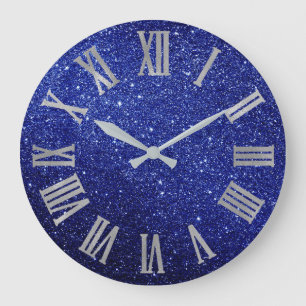 Blaues Marine-Glitzer-Silber GrayMetallic Große Wanduhr