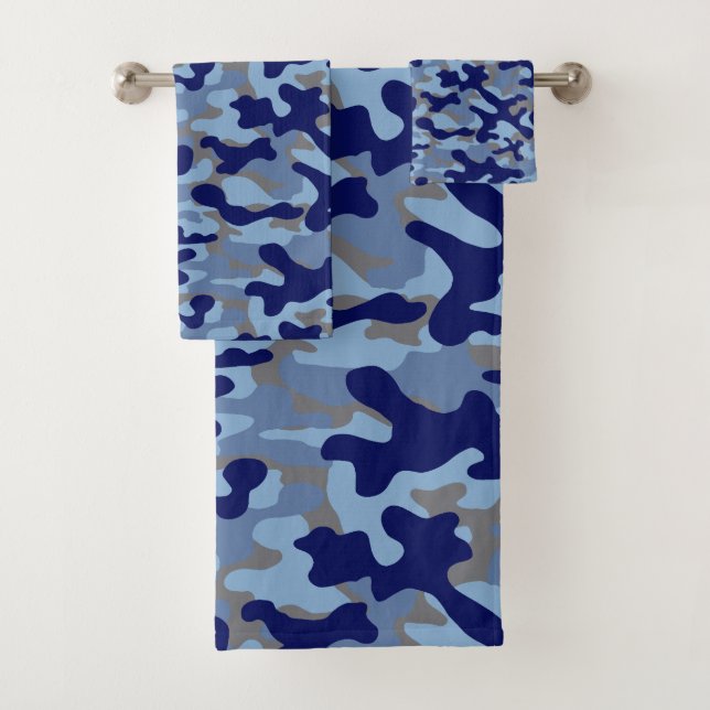 Blaues Marine-Tarnmuster  Badhandtuch Set (Insitu)