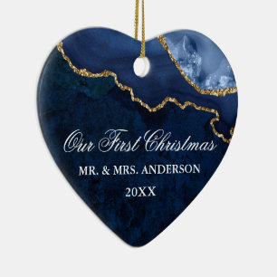 Blaues Marmorgeode Hochzeitsherz-FOTO Keramik Ornament