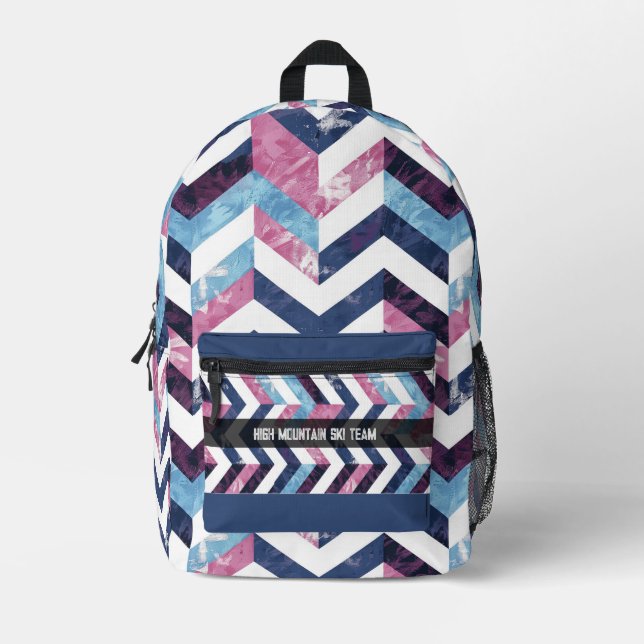 Blaues Marmormuster in weißem Rosa Bedruckter Rucksack (Vorderseite)