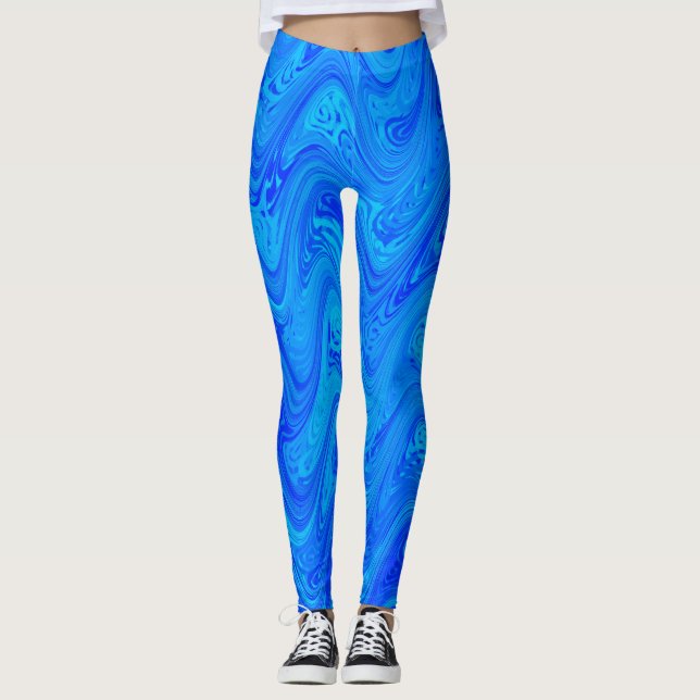 Blaues Marmormuster Leggings (Vorderseite)