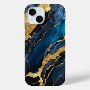 Blaues Marmormuster mit Gold Case-Mate iPhone Hülle