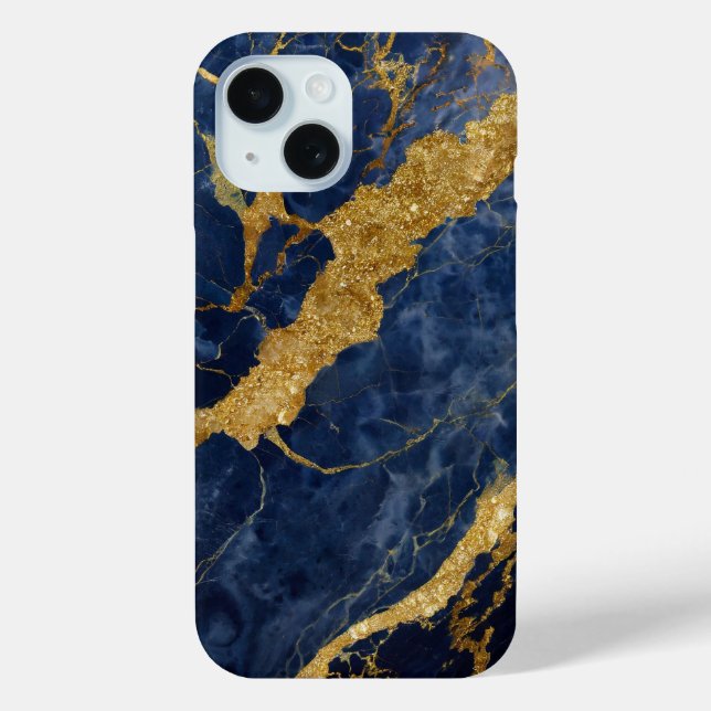 Blaues Marmormuster mit Gold Case-Mate iPhone Hülle (Rückseite)