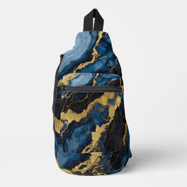 Blaues Marmormuster mit Gold Crossbody Bag (Vorderseite)