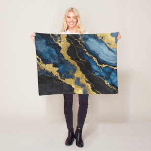 Blaues Marmormuster mit Gold Fleecedecke