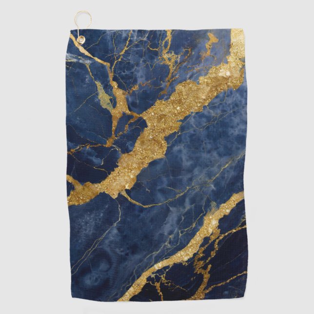 Blaues Marmormuster mit Gold Golfhandtuch (Vorderseite)