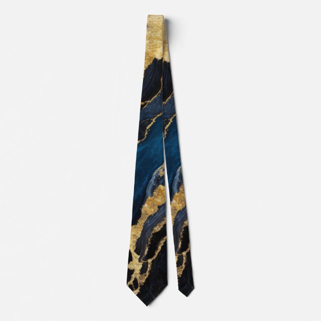 Blaues Marmormuster mit Gold Krawatte (Vorderseite)