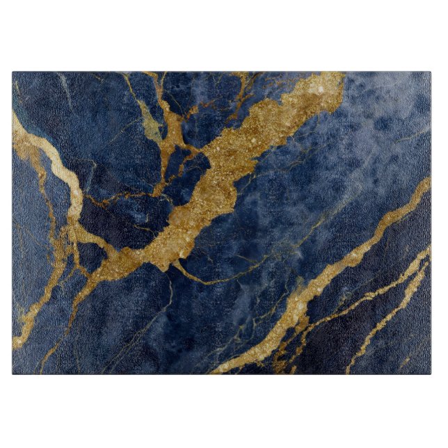 Blaues Marmormuster mit Gold Schneidebrett (Vorderseite)