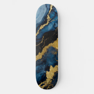 Blaues Marmormuster mit Gold Skateboard