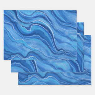 Blaues Marmorpapier  Geschenkpapier Set