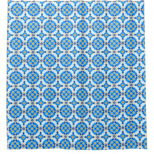 Blaues marokkanisches Fliesenmuster Boho Duschvorhang