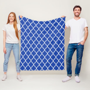 Blaues marokkanisches Gittermuster Fleecedecke