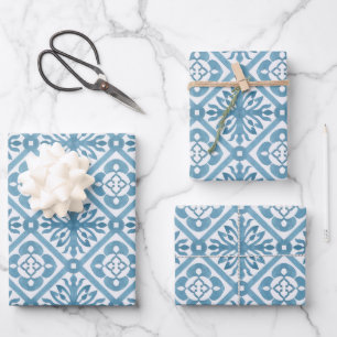 Blaues marokkanisches Mittelmeer-Fliesenmuster Geschenkpapier Set