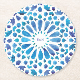 Blaues marokkanisches Tiles-Logo für Hochzeiten Runder Pappuntersetzer