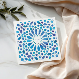 Blaues marokkanisches Tiles-Logo für Hochzeiten Serviette