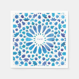 Blaues marokkanisches Tiles-Logo für Hochzeiten Serviette