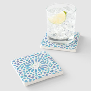 Blaues marokkanisches Tiles Monogram Wedding Steinuntersetzer