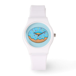 Blaues Mattiertes Donut mit Sprinklen Cartoon Armbanduhr