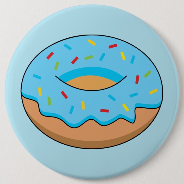 Blaues Mattiertes Donut mit Sprinklen Cartoon Button (Vorderseite)
