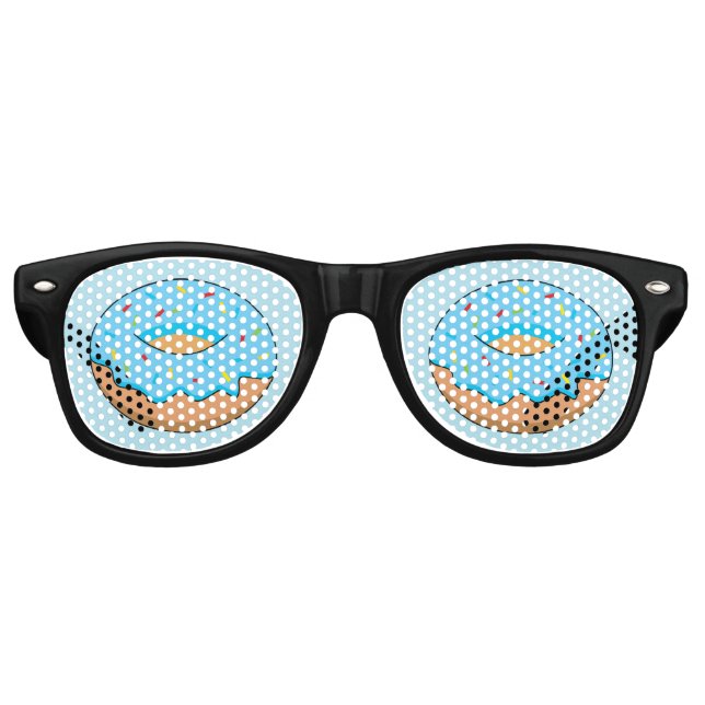 Blaues Mattiertes Donut mit Sprinklen Cartoon Partybrille (Vorderseite)