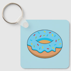 Blaues Mattiertes Donut mit Sprinklen Cartoon Schlüsselanhänger