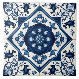 Blaues, mediterranes Blumendekor Fliese