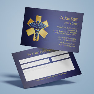 Blaues Medizinisches 3D Caduceus Gold Kreuz Erinne Terminkarte