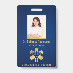 Blaues Medizinisches 3D Caduceus Gold Sanitäter Fo Ausweis