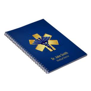 Blaues Medizinisches 3D-Kaduzäus-Goldkreuz Notizblock