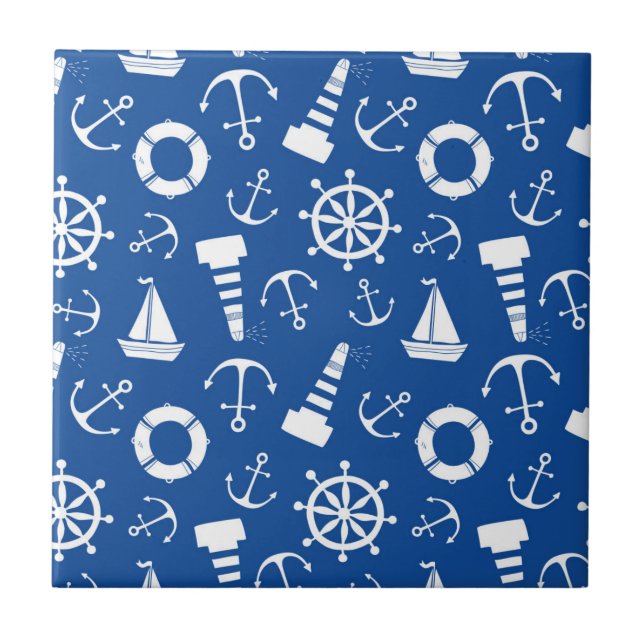 Blaues Meer Muster Fliese (Vorderseite)