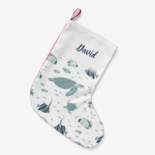Blaues Meer Thema Schildkröten und Fische Kleiner Weihnachtsstrumpf