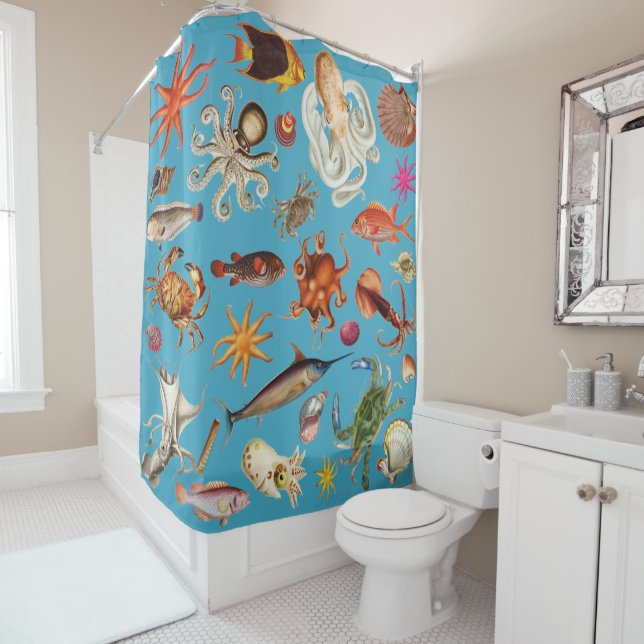 Blaues Meer unter Wasser Duschvorhang (Beispiel)