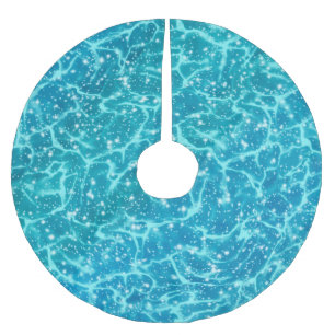 Blaues Meer Wasser mit Glitzern Polyester Weihnachtsbaumdecke