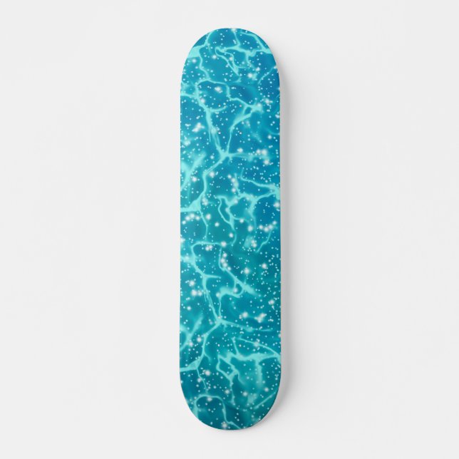 Blaues Meer Wasser mit Glitzern Skateboard (Vorne)