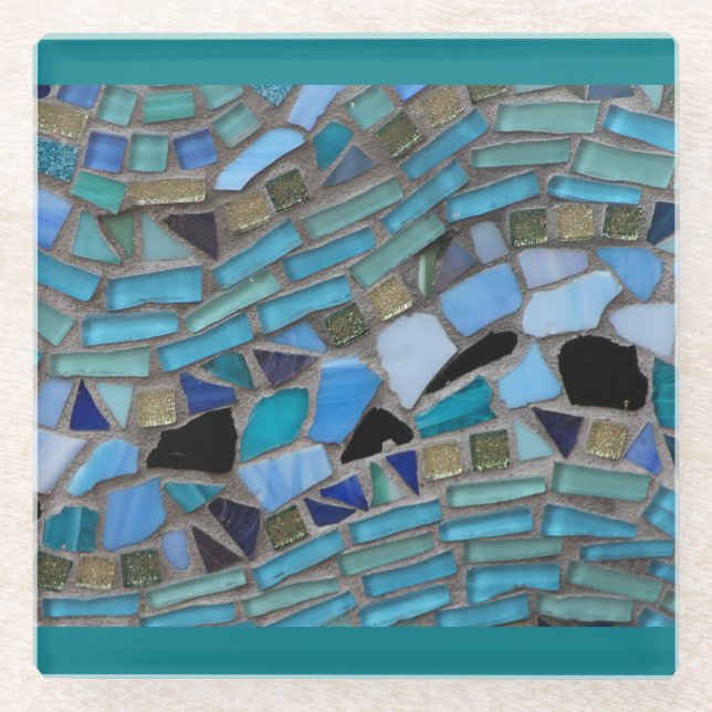 Blaues Meerglas Mosaik Türkis Glasuntersetzer (Vorderseite)