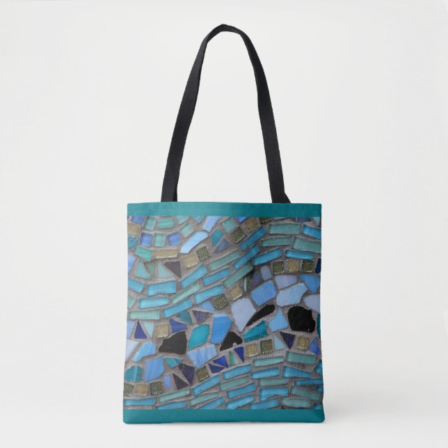 Blaues Meerglas Mosaik Türkis Tasche (Vorderseite)