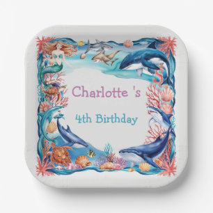 Blaues Meerjungfisch Geburtstag Pappteller
