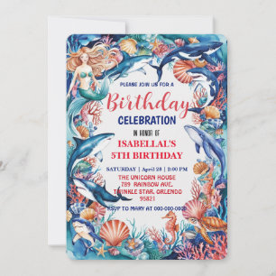 Blaues Meerjungfisch Geburtstag Save The Date