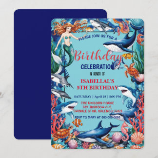 Blaues Meerjungfisch Geburtstag Save The Date