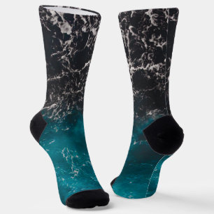 Blaues Meerwasser aus schwarzem Marmor Socken