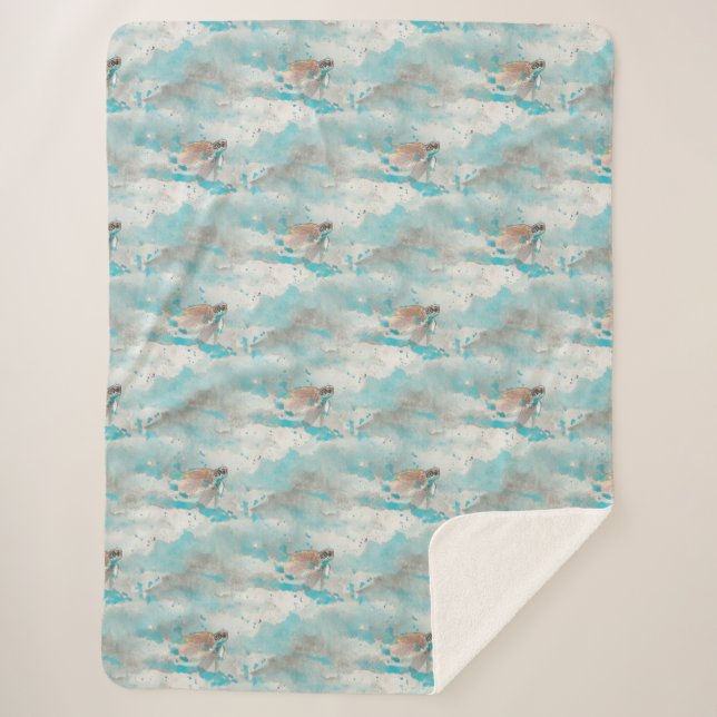 Blaues Meerwasser-Meeresschildkrötenmuster Sherpadecke (Vorderseite)