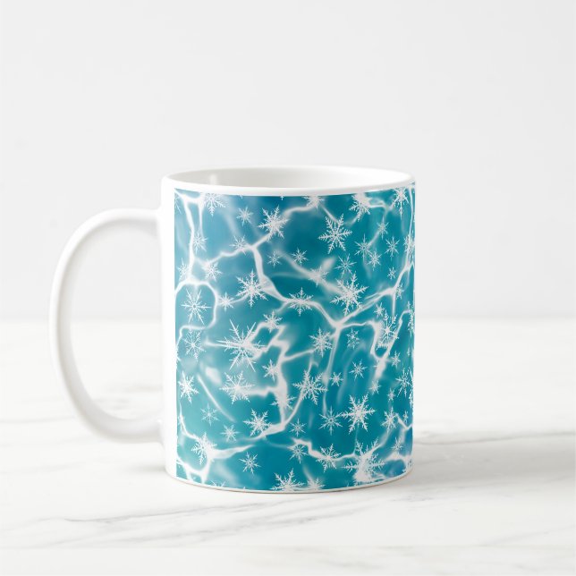 Blaues Meerwasser mit Schneeflocken Kaffeetasse (Links)