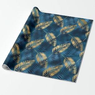 Blaues Metallic Elegantes Tropisches Geschenk  Geschenkpapier