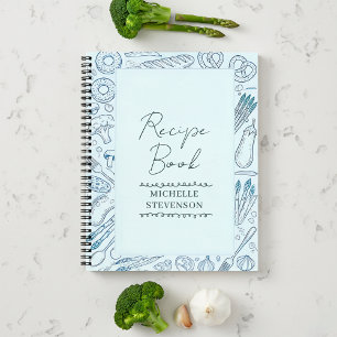 Blaues minimalistisches skizziertes Food Doodle Re Notizbuch