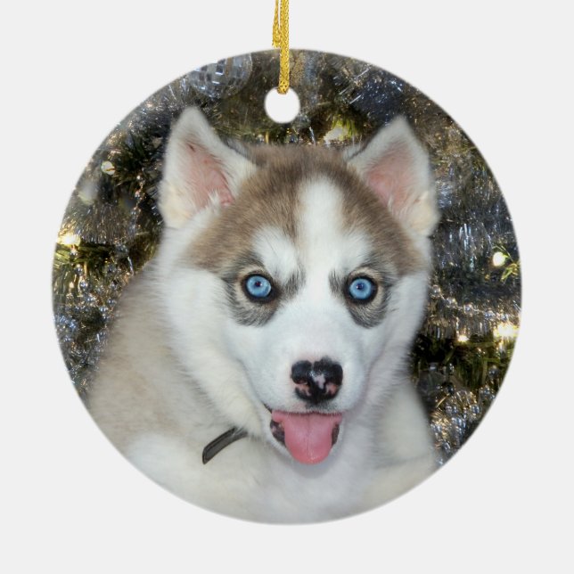 Blaues mit Augen sibirisches Weihnachtsfest Keramikornament (Hinten)