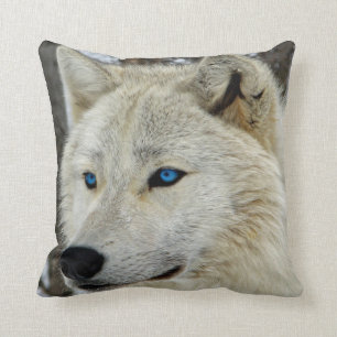 Blaues mit Augen weißer Wolf-Kissenthrow-Kissen Kissen