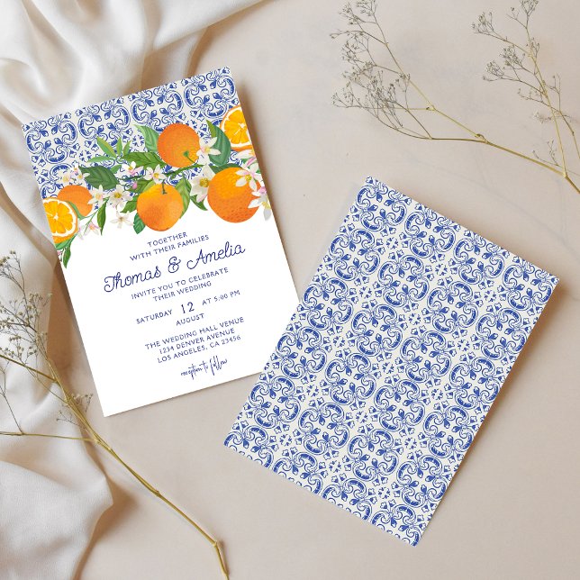 Blaues Mittelmeer | Lemon Orange Wedding Einladung (Von Creator hochgeladen)