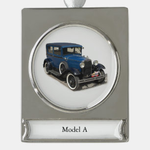 Blaues Modell Ein silberfarbenes Bannerdekor Banner-Ornament Silber