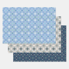 Blaues modernes Batik-Muster Geschenkpapier Set